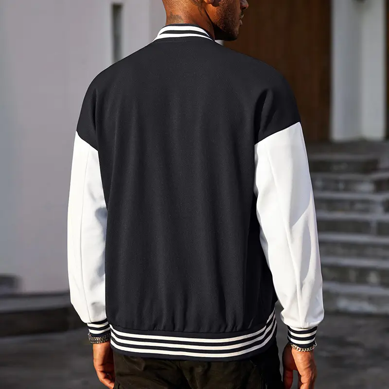 Custom Wholesale Black varsity jacket Mens Orange Leather Sleeves Supplier  (4)tzx