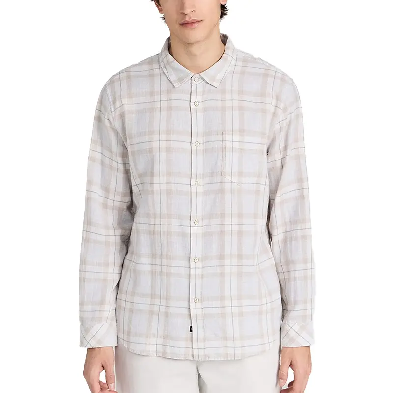 Custom Wholesale Lightweight Plaid Shirt Button Placket Long Sleeves Shirt Factory