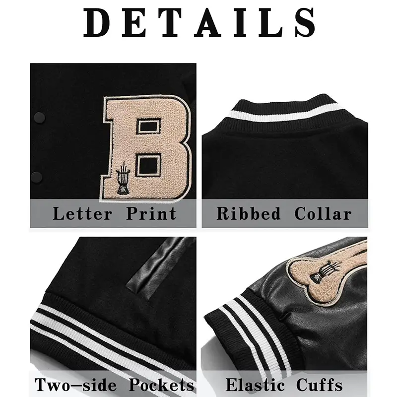 Custom Wholesale Men's Varsity Jacket Manufacturer Leather Sleeves Black Purple Green