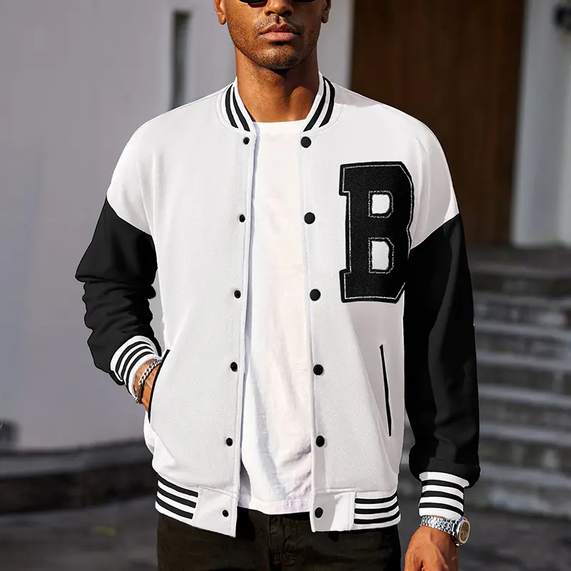 Custom Wholesale Black varsity jacket Mens Orange Leather Sleeves Supplier  (5)2je