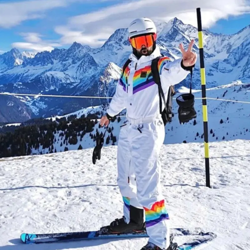 Custom Wholesale Men's Rainbow Road Ski Suit Colourful One Piece Ski Suits (6)q3f