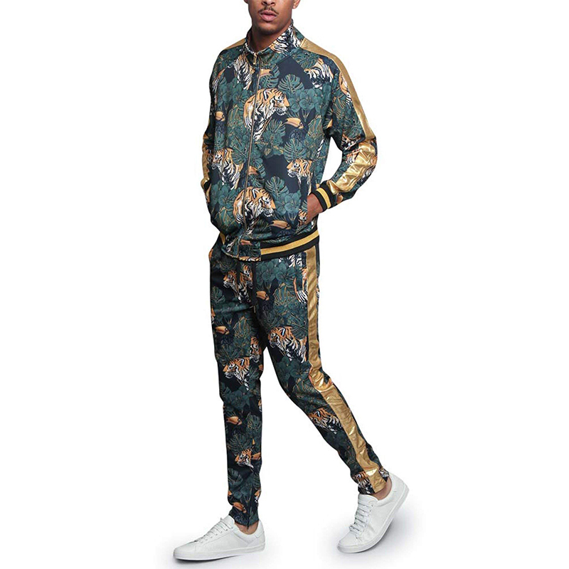Custom Wholesale Men's Drawstring Waistband Tracksuit Floral Tiger Pattern Men Tracksuit Set Supplier (7)nyw