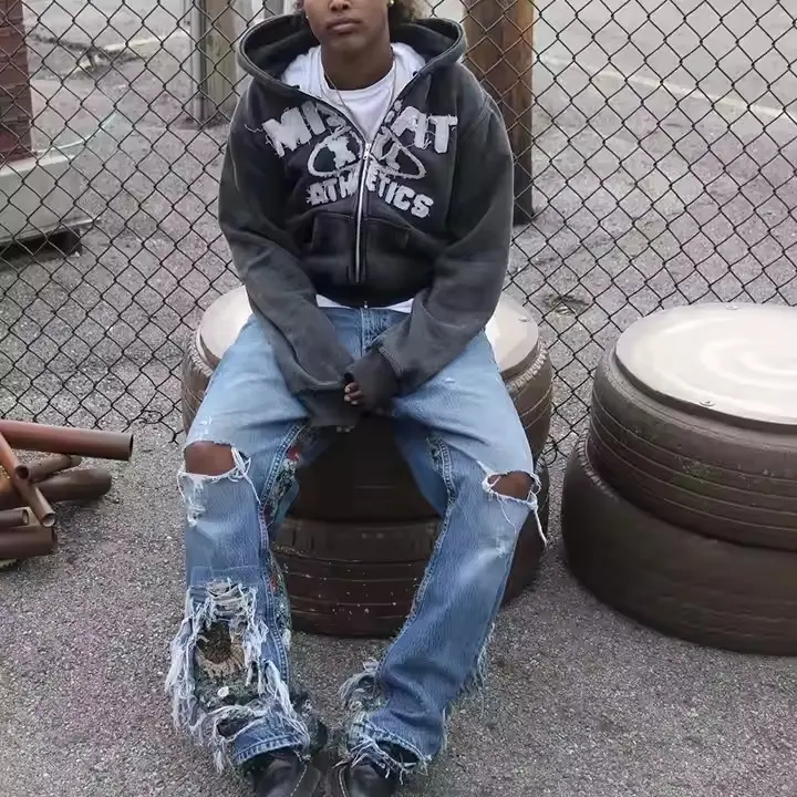 Custom Patchwork Embroidered Zipper Hoodie