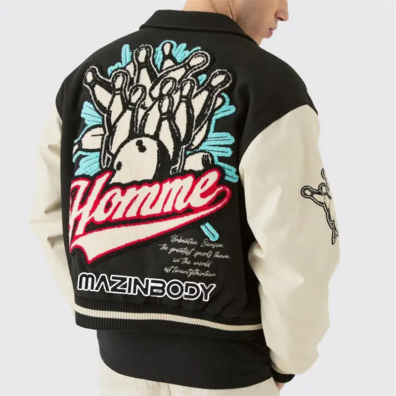 Custom Turn down Collar Leather Sleeve Jacket (2).jpg