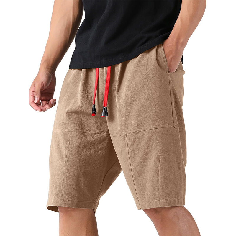 Custom Wholesale Men's Cotton Linen Shorts Elastic Waist Drawstring Short Supplier