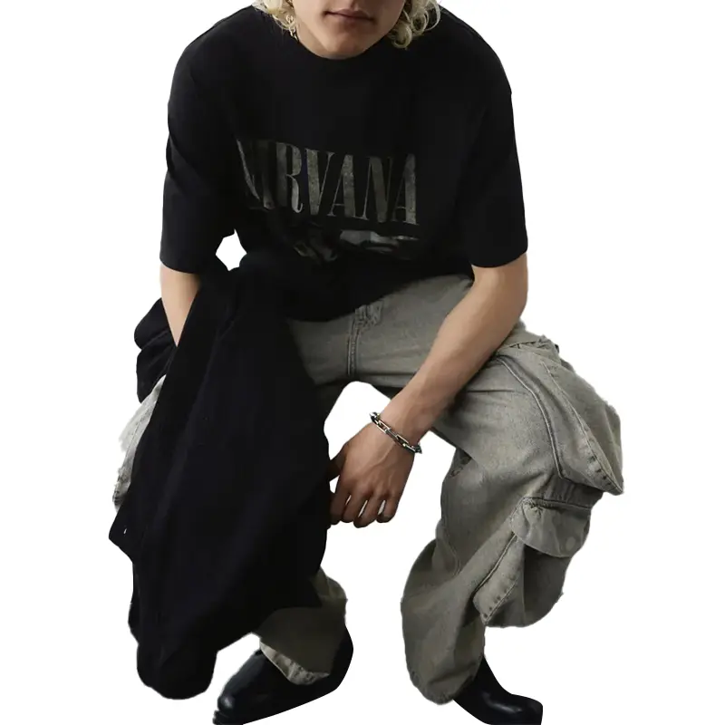 Custom Wholesale Mens Loose Fit Printed T-Shirt Cotton Ribbed Crew Neck Manufacturer