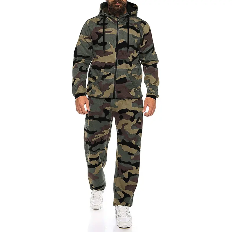 Custom Wholesale Men's Sweatsuits 2 Piece Tracksuit Sets Supplier Camo