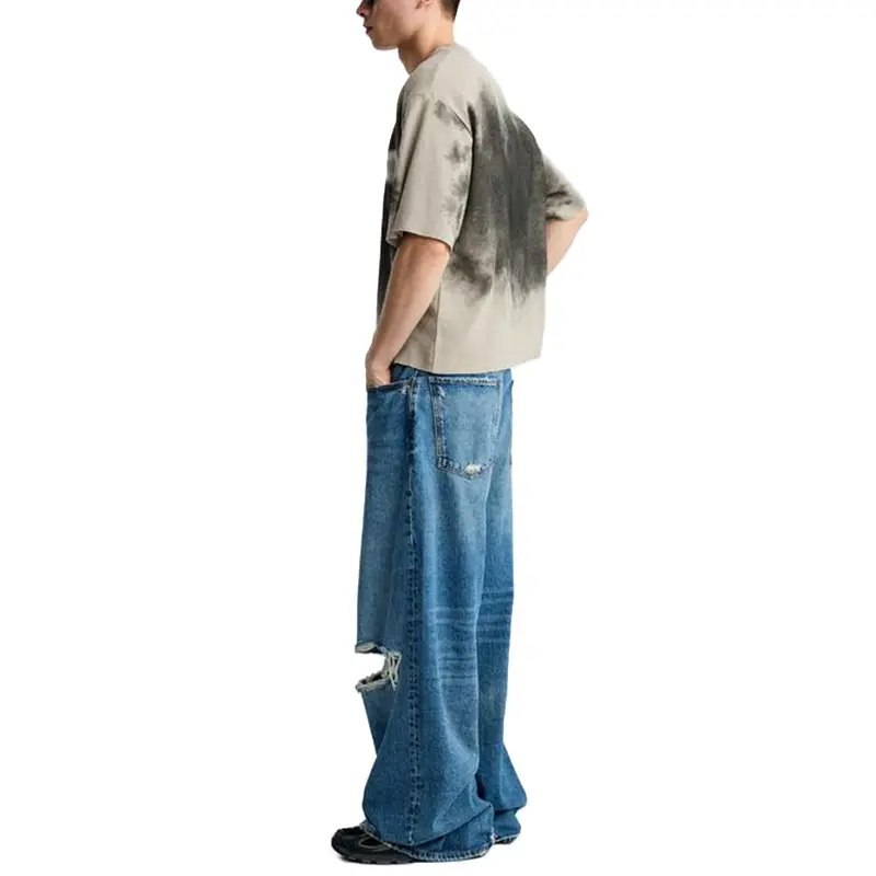 Custom Wholesale Men Spray Print Knit Fabric T-shirt Supplier Grey (6)pz3