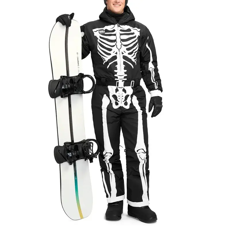 Custom Wholesale Men's Skeleton Ski Suit Black White One Piece Ski Suits Supplier  (6)512