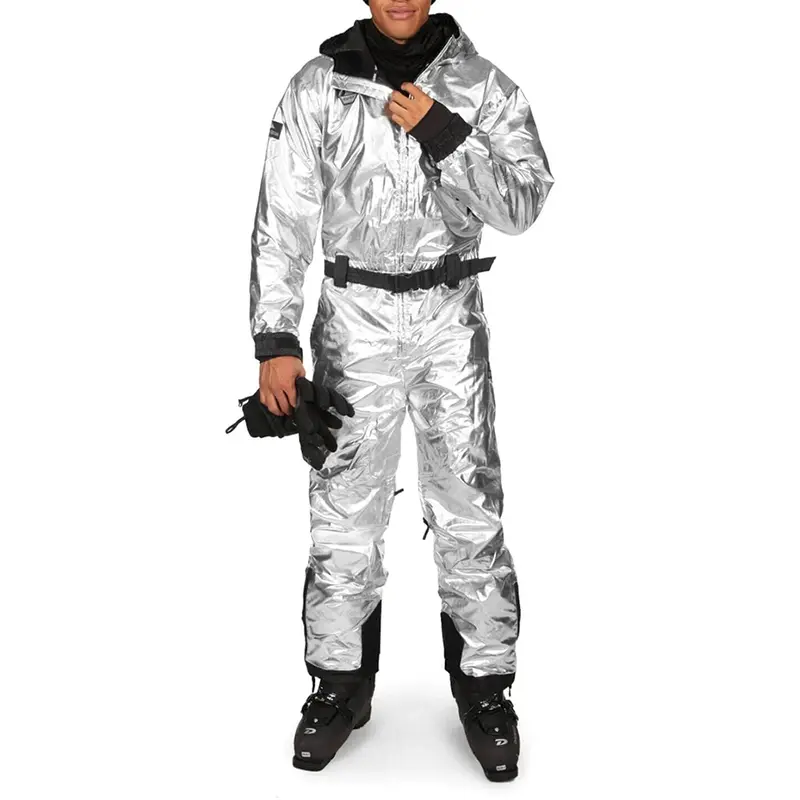 Custom Wholesale Men's Silver Bullet Ski Suit One Piece Retro Ski Suits