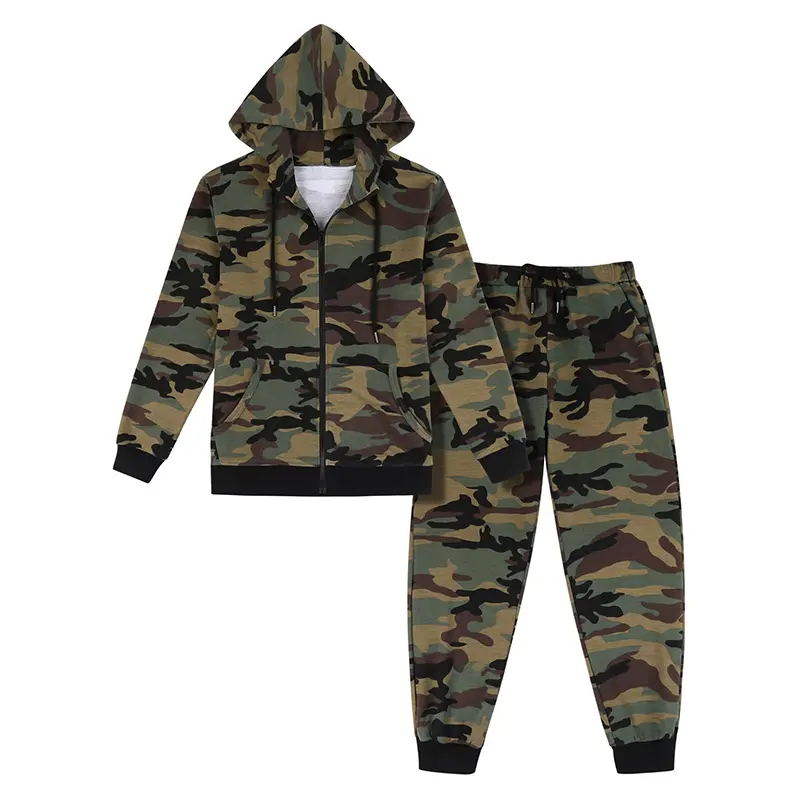Custom Wholesale Men's Sweatsuits 2 Piece Tracksuit Sets Supplier Camo