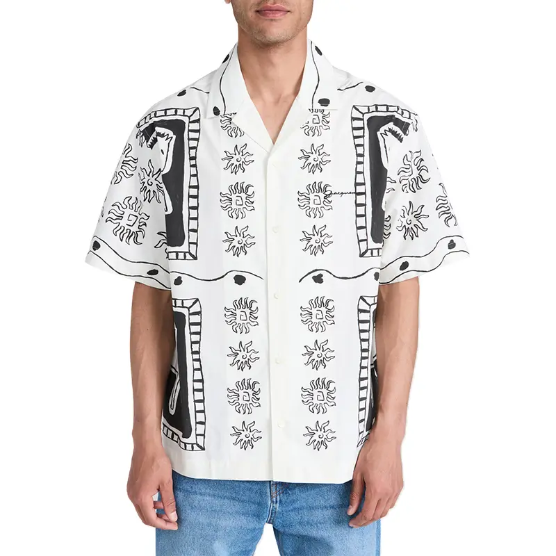 Custom Wholesale Horse Graphic Men Shirt Short Sleeves Button Down Shirt Factory