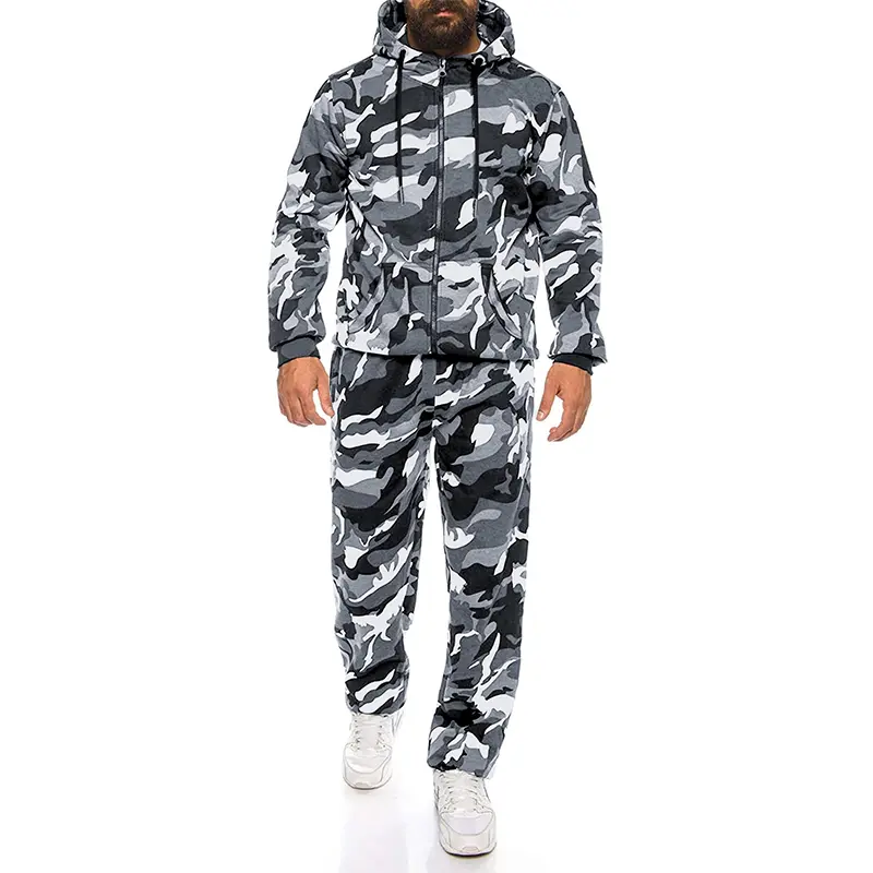 Custom Wholesale Men's Sweatsuits 2 Piece Tracksuit Sets Supplier Camo