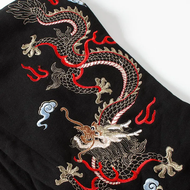 Custom Wholesale Men's Dragon Embroidered Black Hoodies Factory
