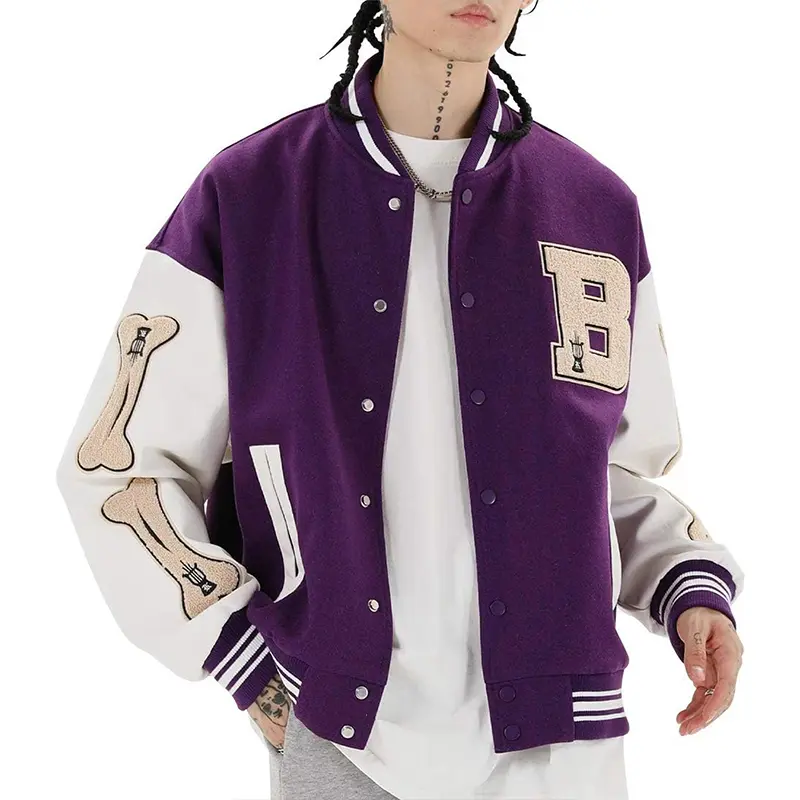 Custom Wholesale Men's Varsity Jacket Manufacturer Leather Sleeves Black Purple Green (5)pq5