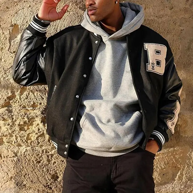 Custom Wholesale Men's Varsity Jacket Manufacturer Leather Sleeves Black Purple Green (9)rye