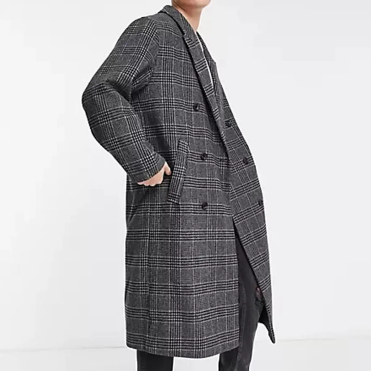 Custom Men’s Stylish Plaid Wool Coat Manufacturer