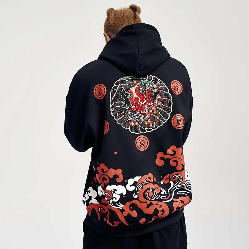 Custom Wholesale Men's Dragon Embroidered Black Hoodies Factory (7)8yo