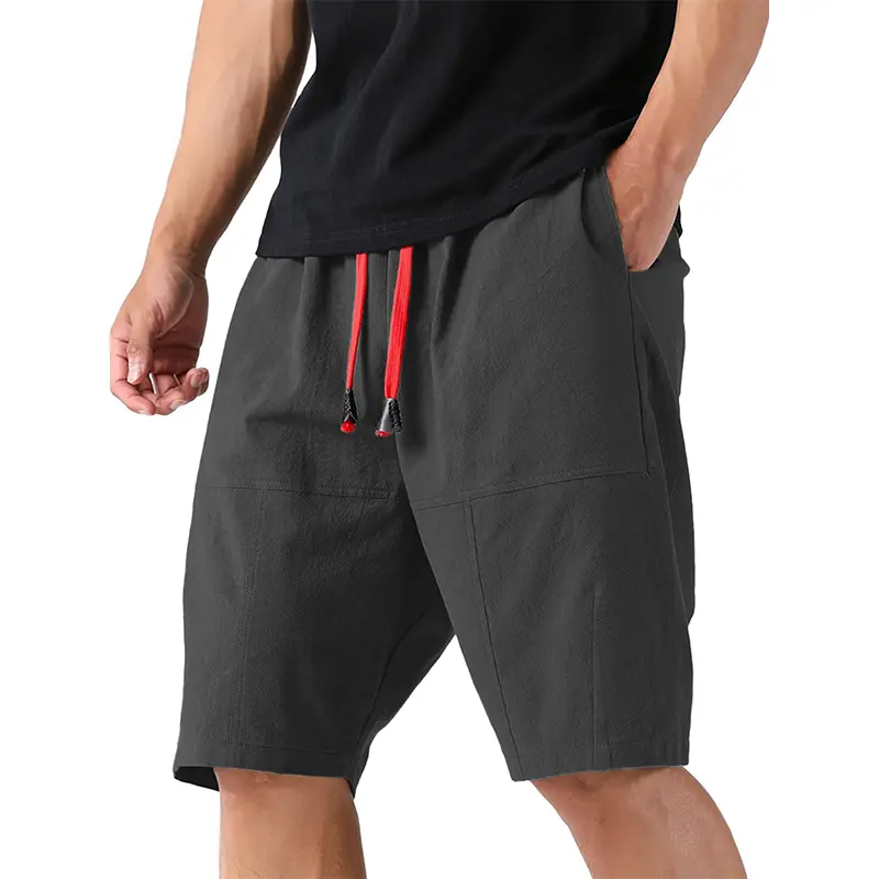 Custom Wholesale Men's Cotton Linen Shorts Elastic Waist Drawstring Short Supplier