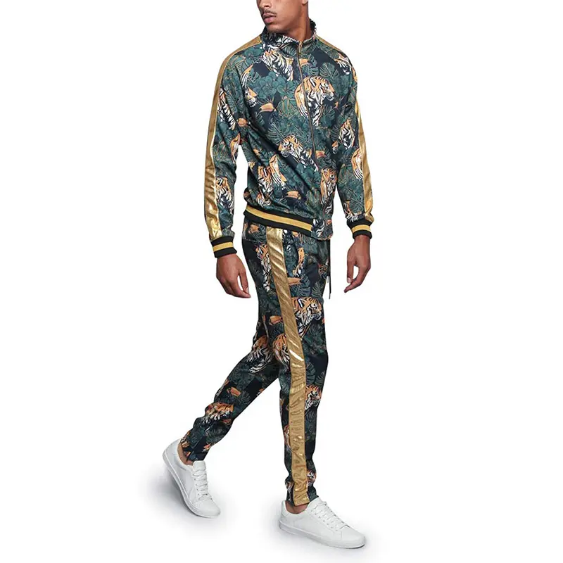 Custom Wholesale Men's Drawstring Waistband Tracksuit Floral Tiger Pattern Men Tracksuit Set Supplier (5)biy