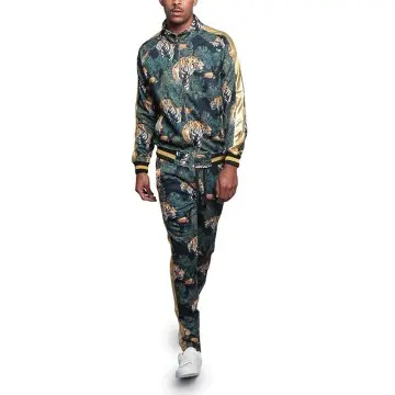 Custom Wholesale Men's Drawstring Waistband Tracksuit Floral Tiger Pattern Men Tracksuit Set Supplier
