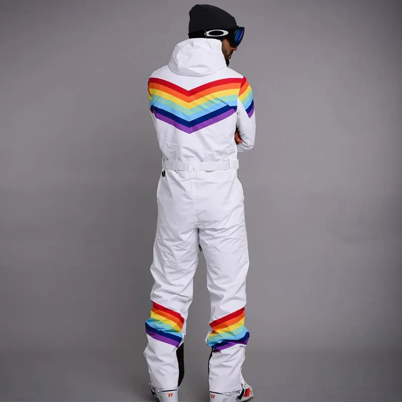 Custom Wholesale Men's Rainbow Road Ski Suit Colourful One Piece Ski Suits