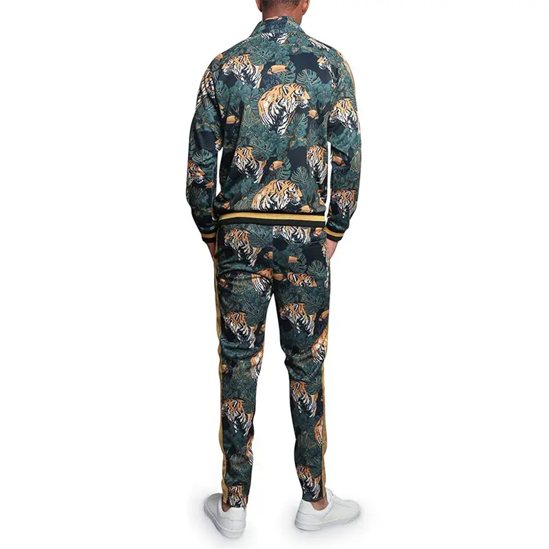 Custom Wholesale Men's Drawstring Waistband Tracksuit Floral Tiger Pattern Men Tracksuit Set Supplier (6)es9