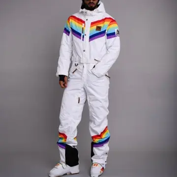Custom Wholesale Men's Rainbow Road Ski Suit Colourful One Piece Ski Suits