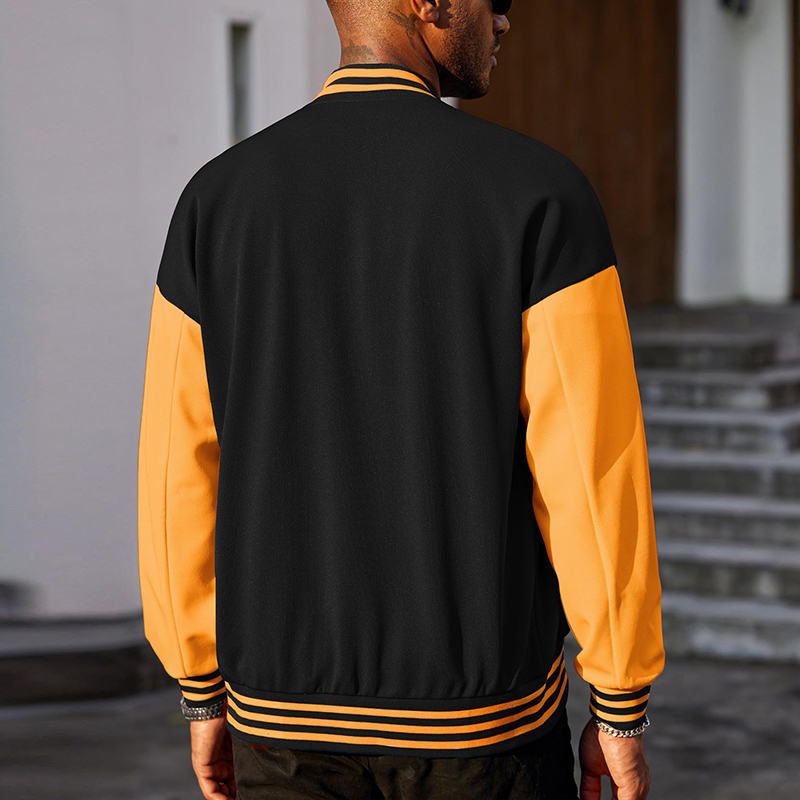 Custom Wholesale Black varsity jacket Mens Orange Leather Sleeves Supplier  (8)14x