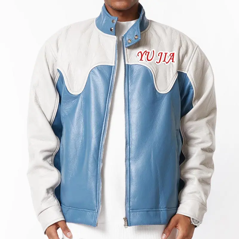 Stand collar leather jacket (1)