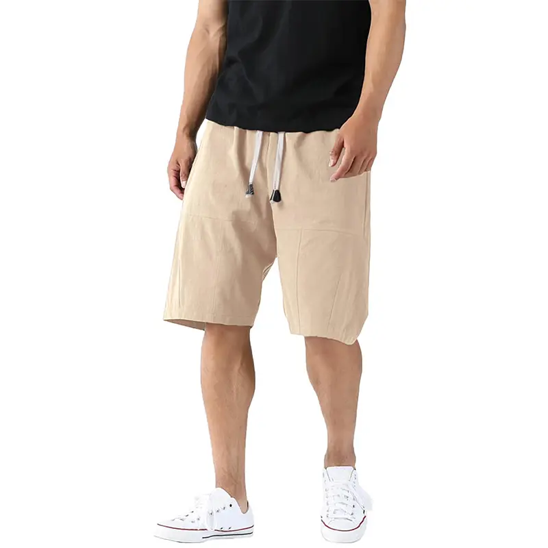 Custom Wholesale Men's Cotton Linen Shorts Elastic Waist Drawstring Short Supplier (8)rep