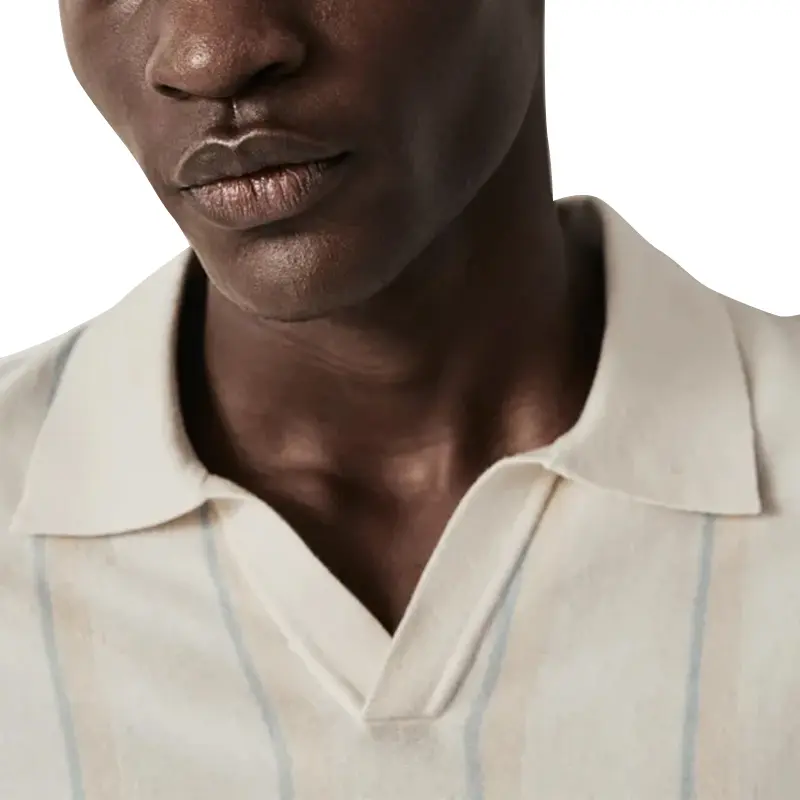 Custom Wholesale Mens Polo Shirt Soft Cotton V-Shaped Striped Shirt Supplier