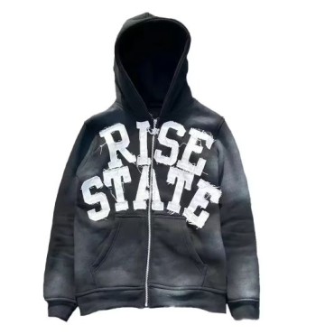 Men's Letter patch embroidered zipper Hoodies Manufacturers