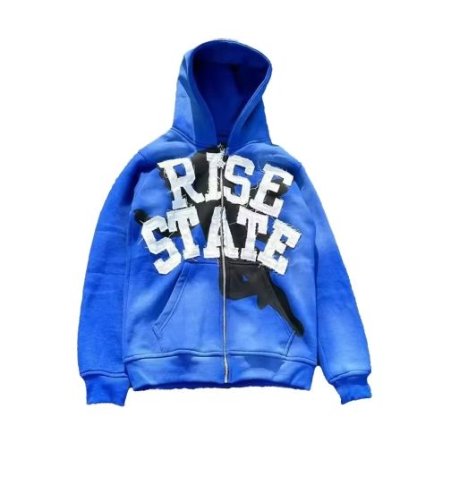 Men's Letter patch embroidered zipper Hoodies Manufacturers