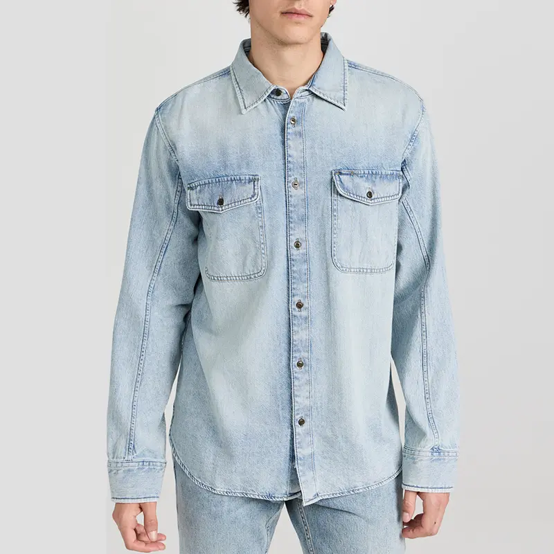 Custom Wholesale Classic Denim Shirt Long Sleeves Button Down Men Shirt Supplier